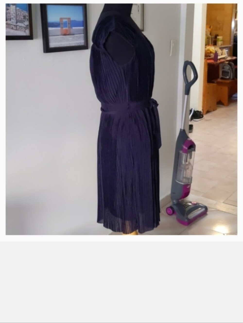 H&M Navy Pleated Mini Dress With Belt Like New-4/Small - Picture 4 of 4